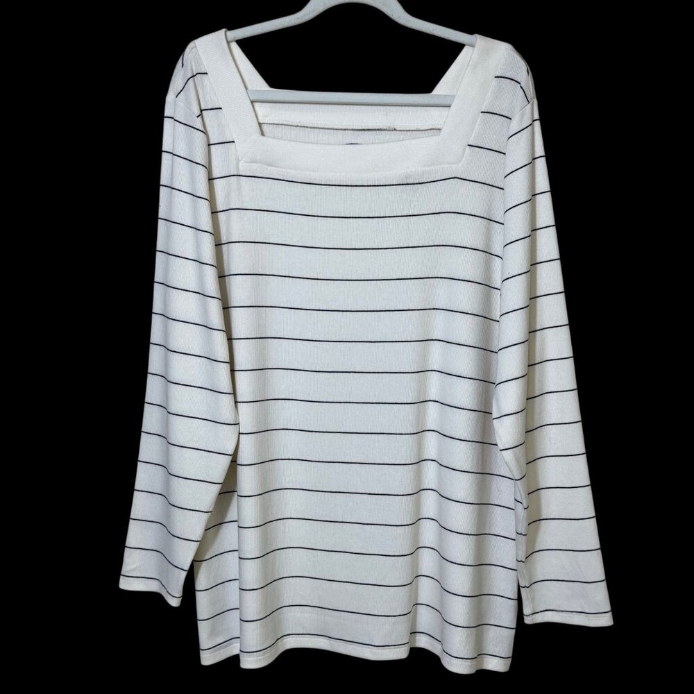 Old Navy Slim Fit Ribbed Square Neck Top‎ White Black Stripe XXL